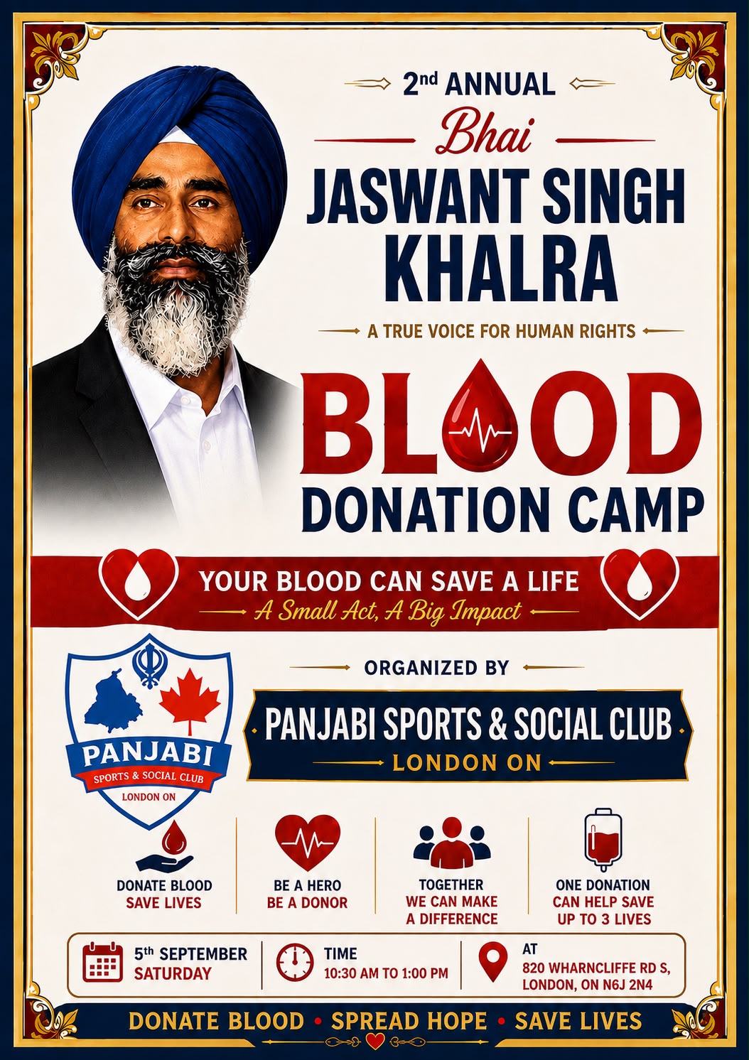 Poster for the 2nd Annual Bhai Jaswant Singh Khalra Blood Donation Camp